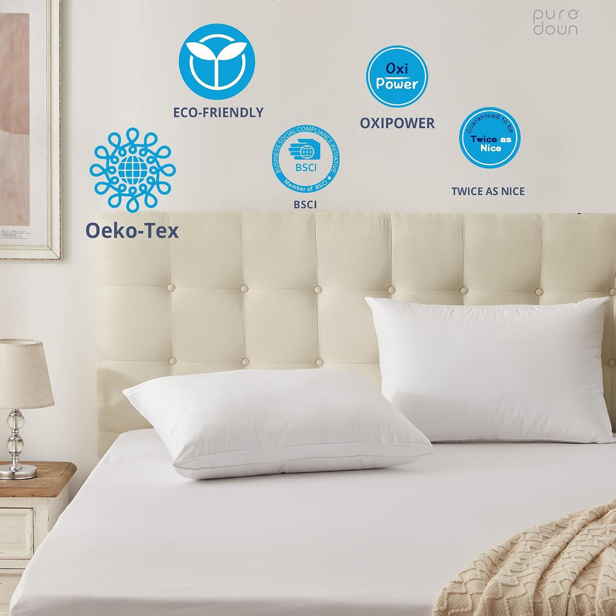 Queen feather pillows in Gusseted White, alternate view 5