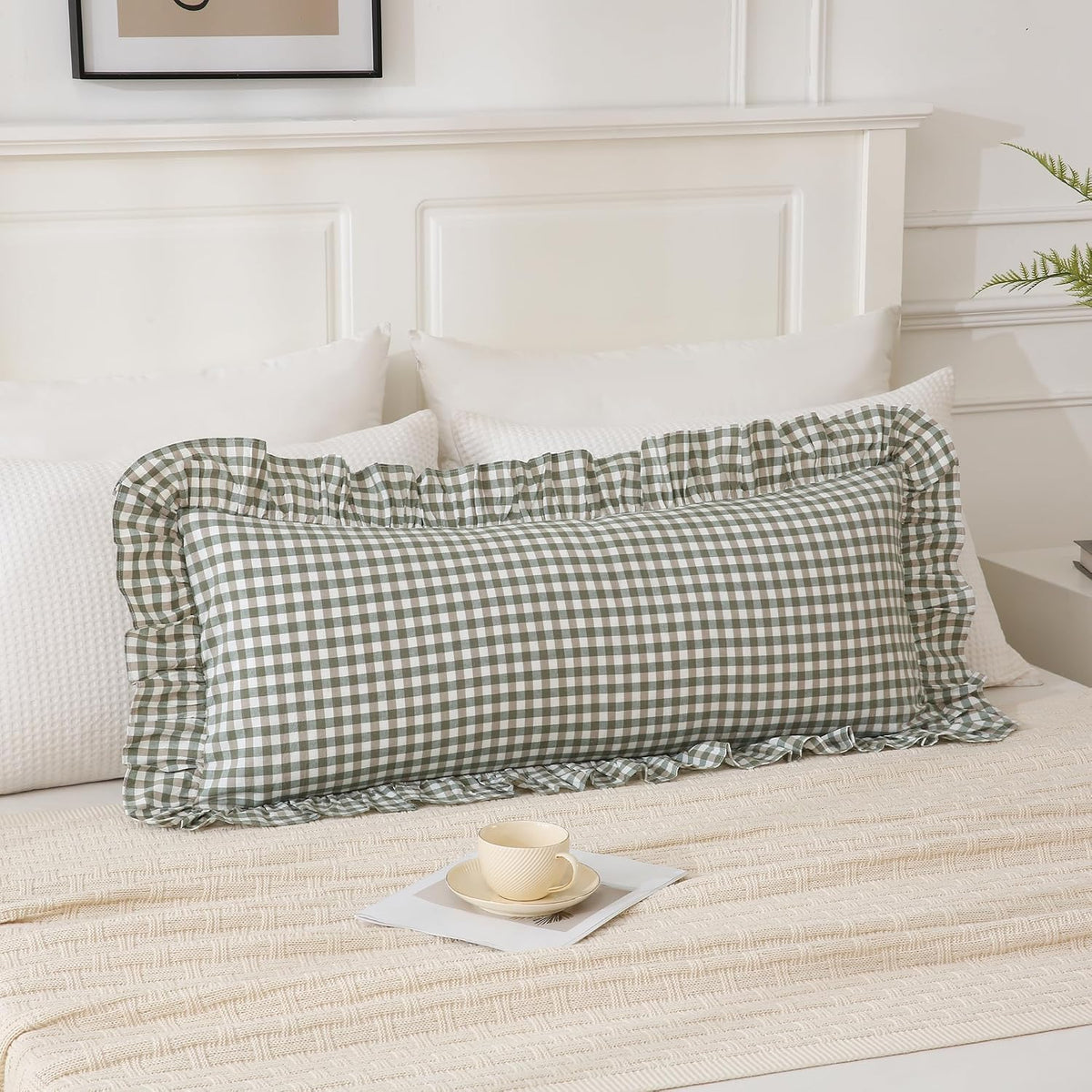36"L x 14"W cotton throw pillow accessories in Sage Green