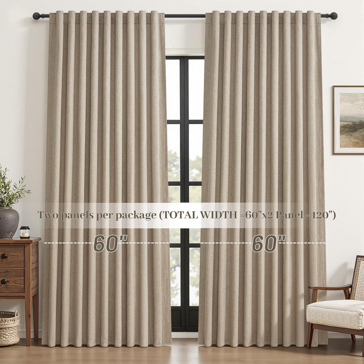 96"L x 60"W linen curtains, alternate view 8