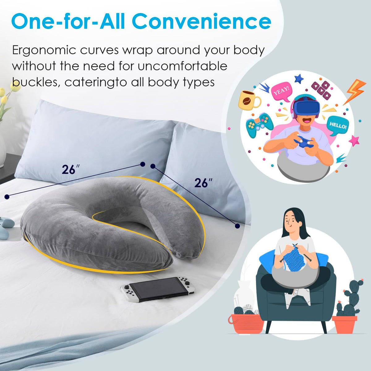 Regular cotton backrest pillows in Soft Grey, alternate view 7