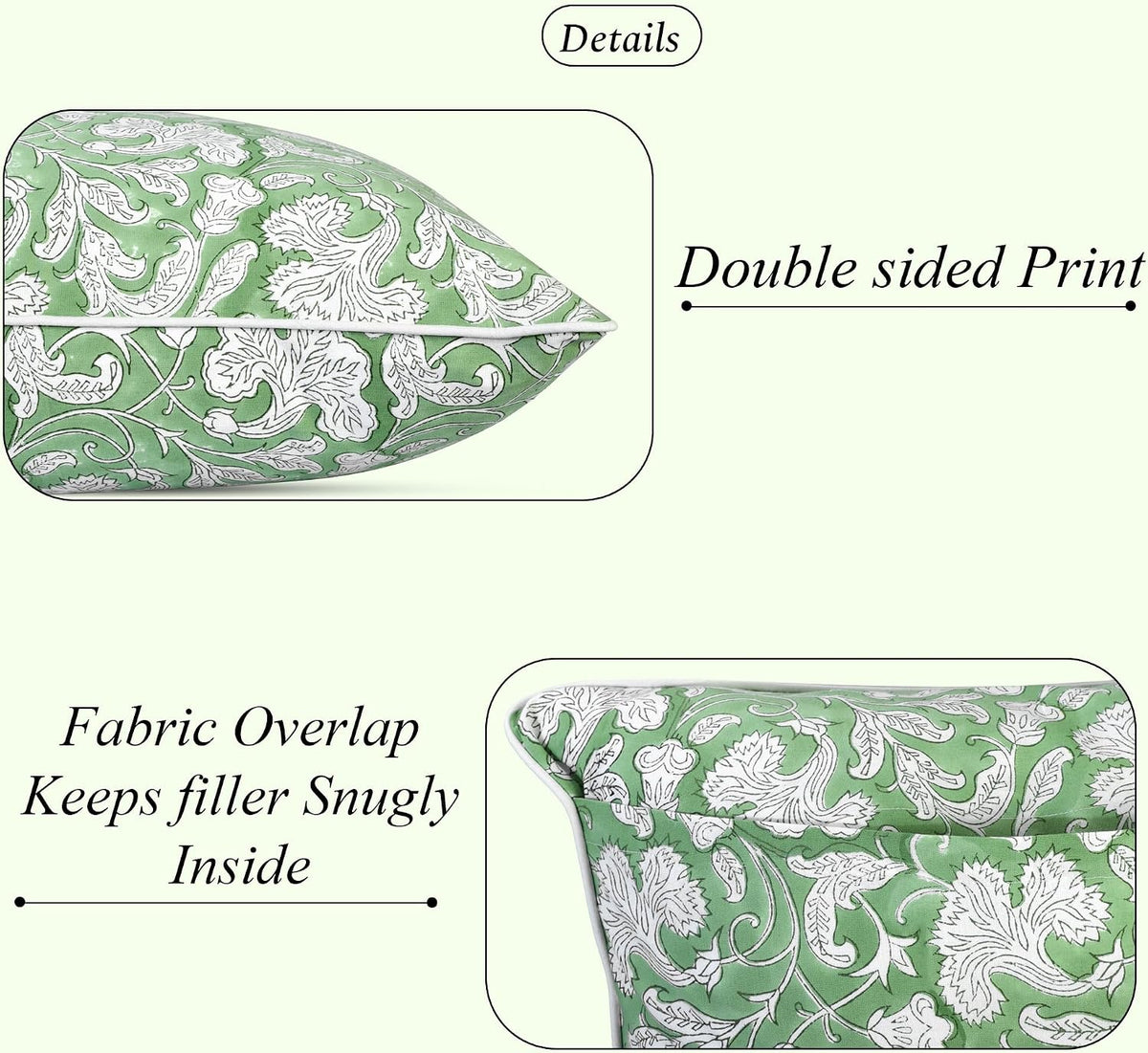 20"L x 20"W cotton throw pillow accessories in Sage Green, alternate view 2