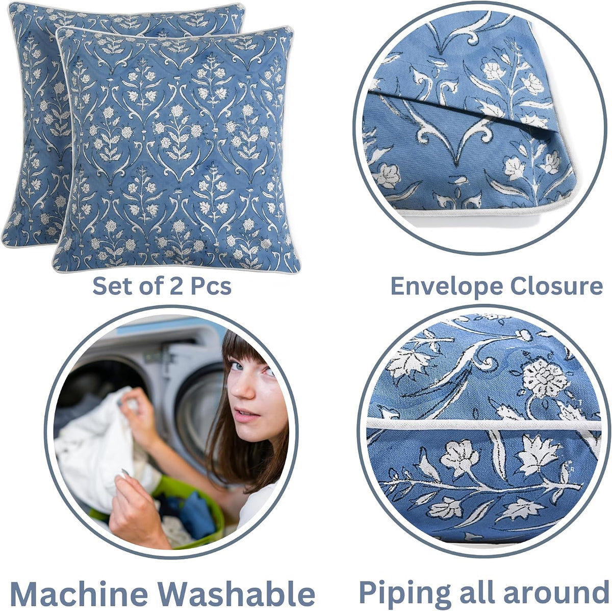 24"L x 24"W cotton throw pillow accessories in Cornflower Blue, alternate view 3