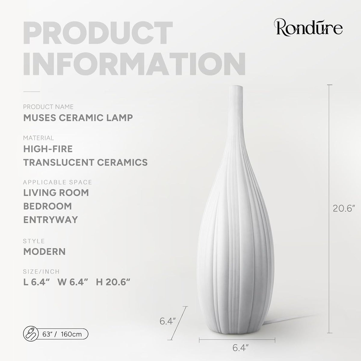 6.4"D x 6.4"W x 20.6"H ceramic table lamps, alternate view 3