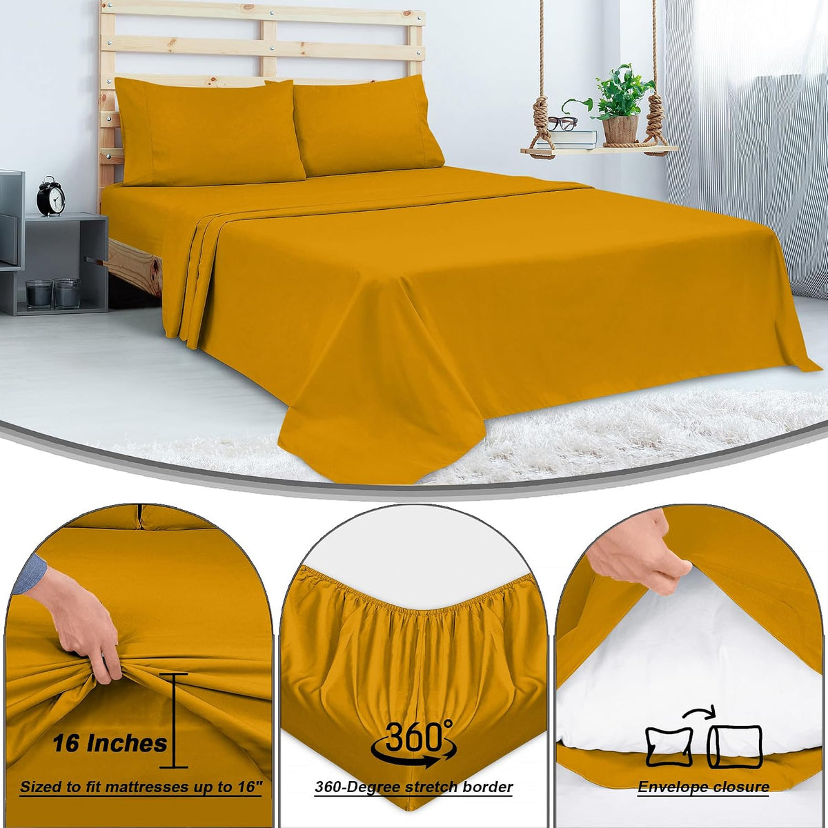 King cotton bedding sets in Yellow, alternate view 5