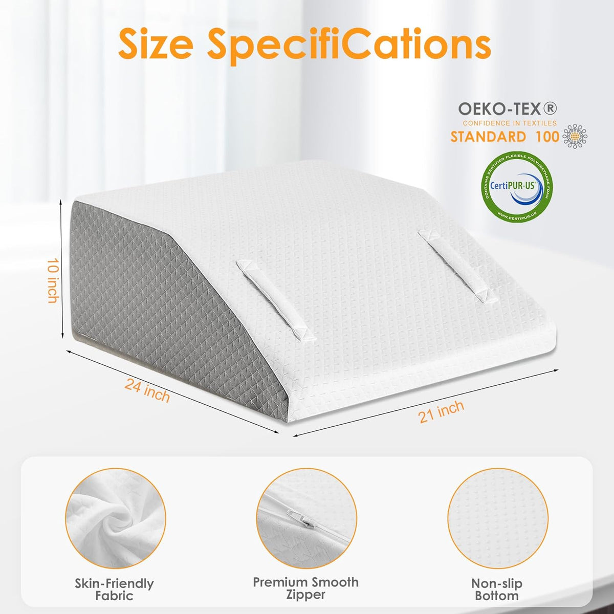 Flat Top 10 Inch foam wedge pillows in White/Grey, alternate view 5