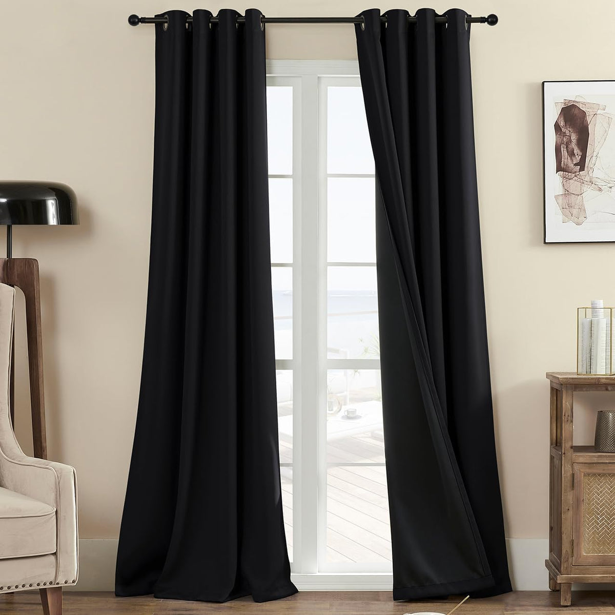80"L x 52"W fabric curtains in Black