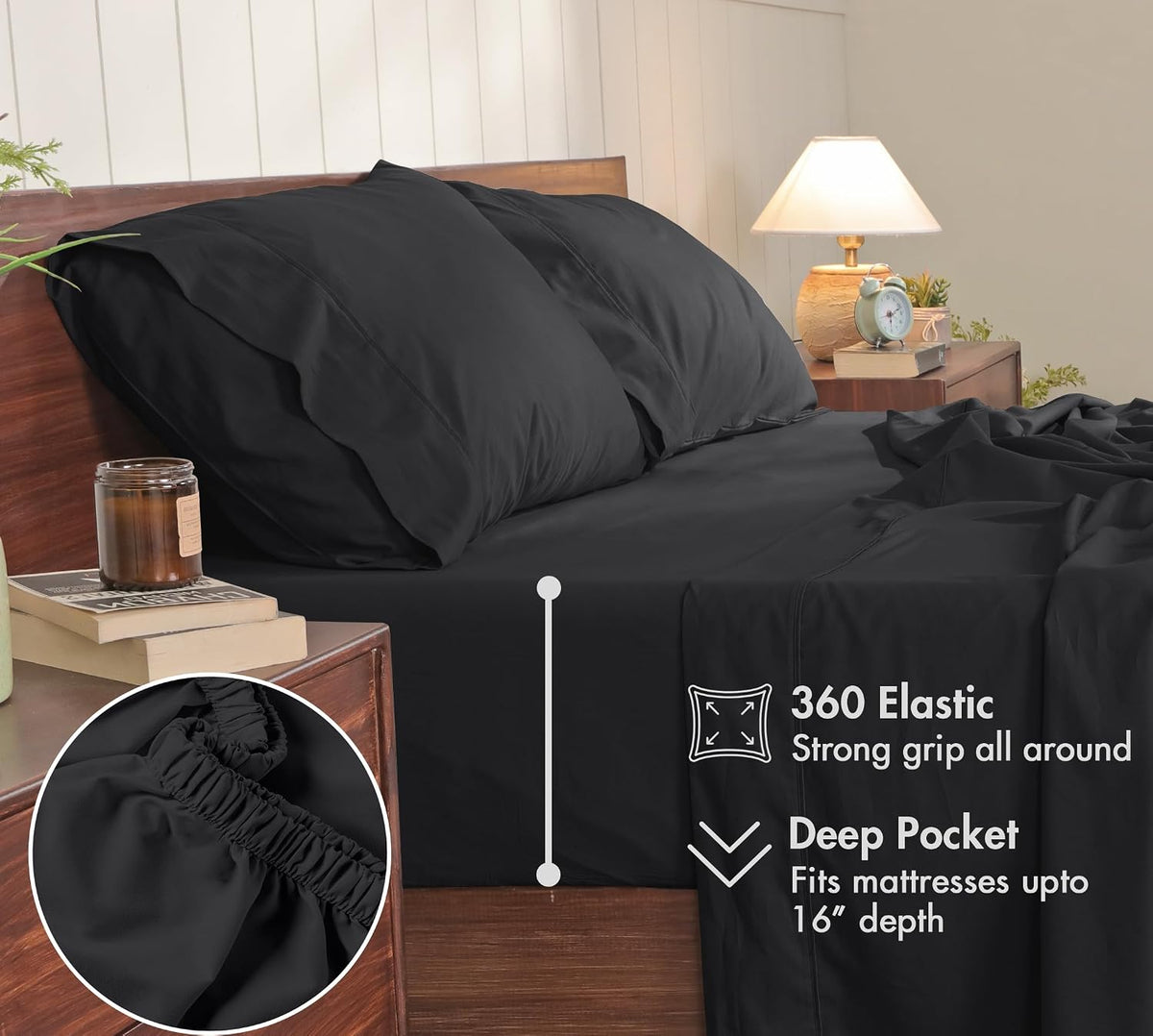 Twin XL cotton bedding sets in Jet Black, alternate view 6