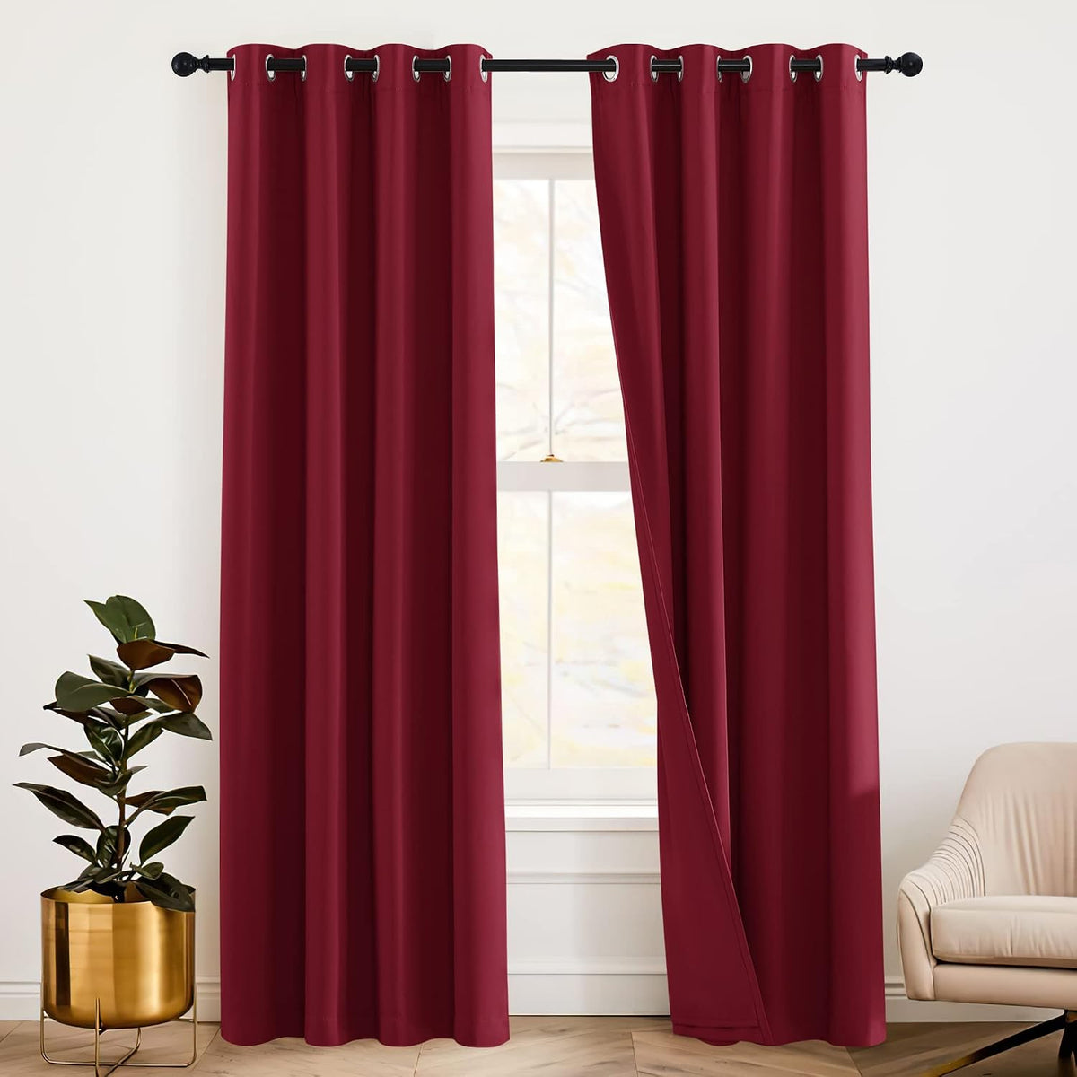 102"L x 52"W fabric curtains in Burgundy Red