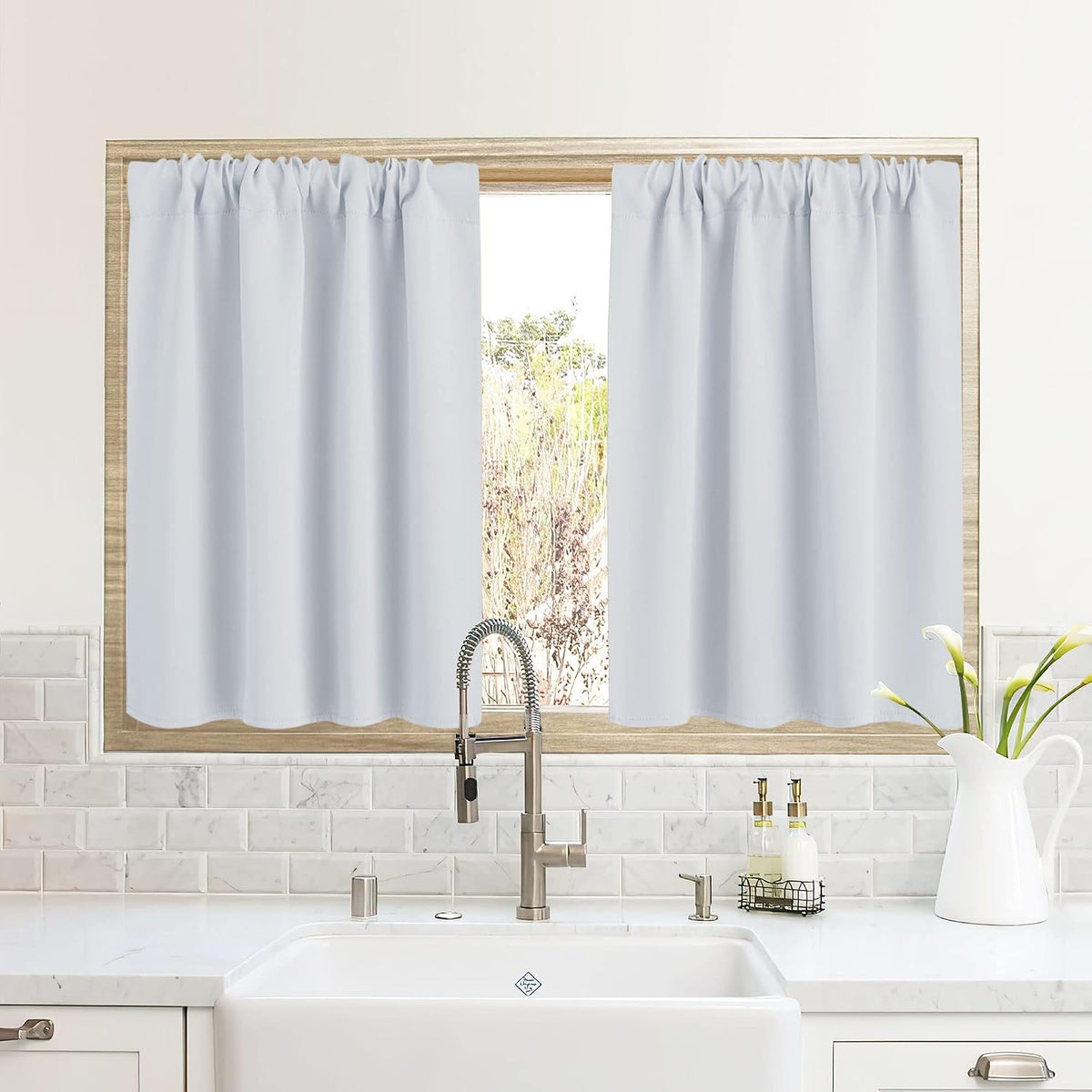 24"L x 34"W polyester curtains in Greyish White