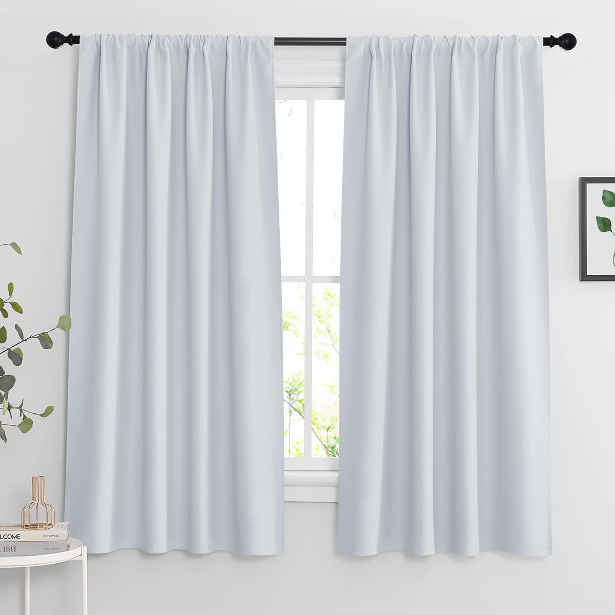 63"L x 62"W polyester curtains in Greyish White
