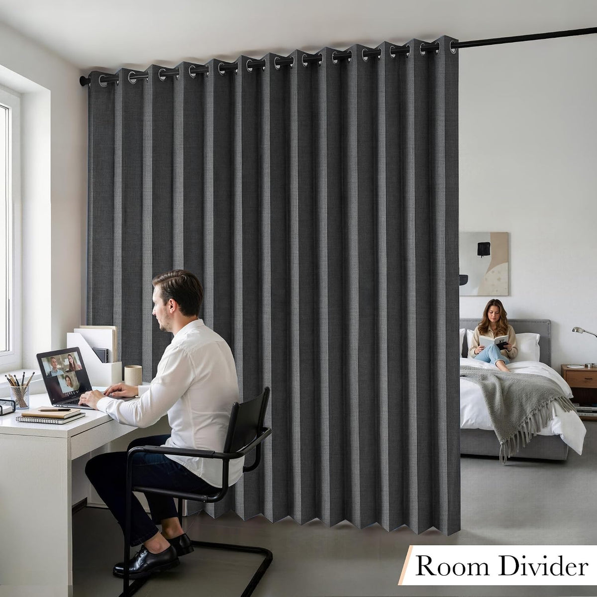 84"L x 100"W polyester curtains in Black, alternate view 9
