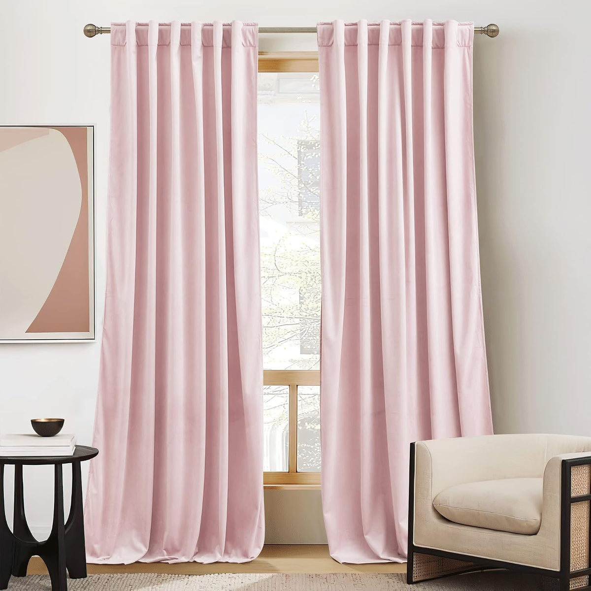 90"L x 52"W velvet curtains in Blush Pink