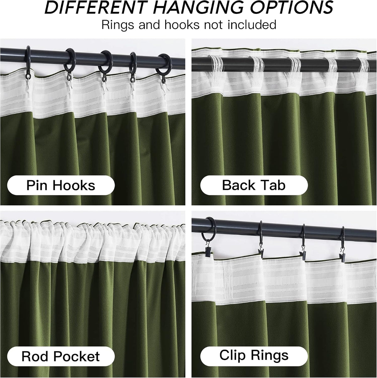 90"L x 62"W fabric curtains in Army Green, alternate view 6