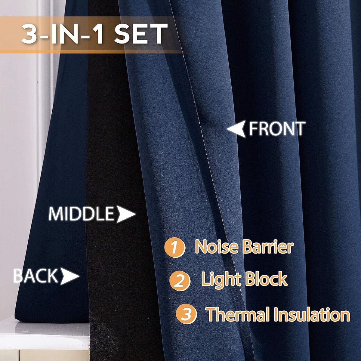 95"L x 52"W fabric curtains in Navy Blue, alternate view 4