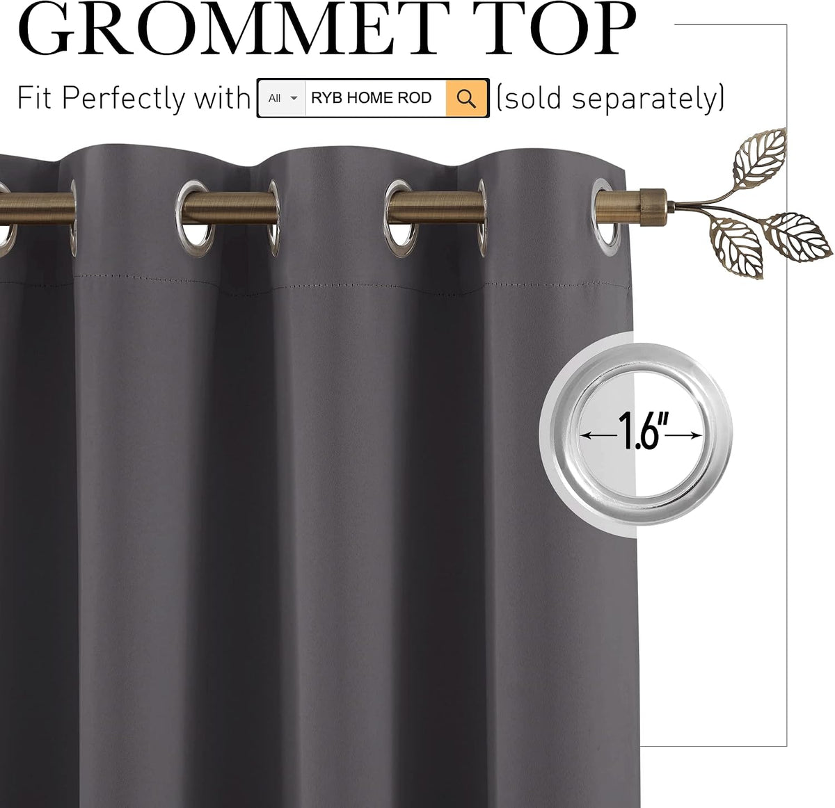 96"L x 120"W polyester curtains in Grey, alternate view 2