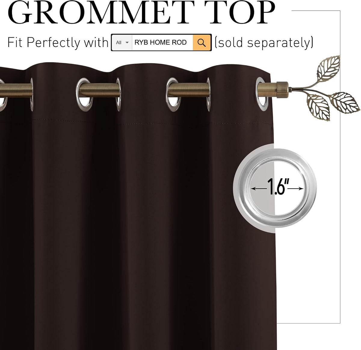 96"L x 180"W fabric curtains in Brown, alternate view 2