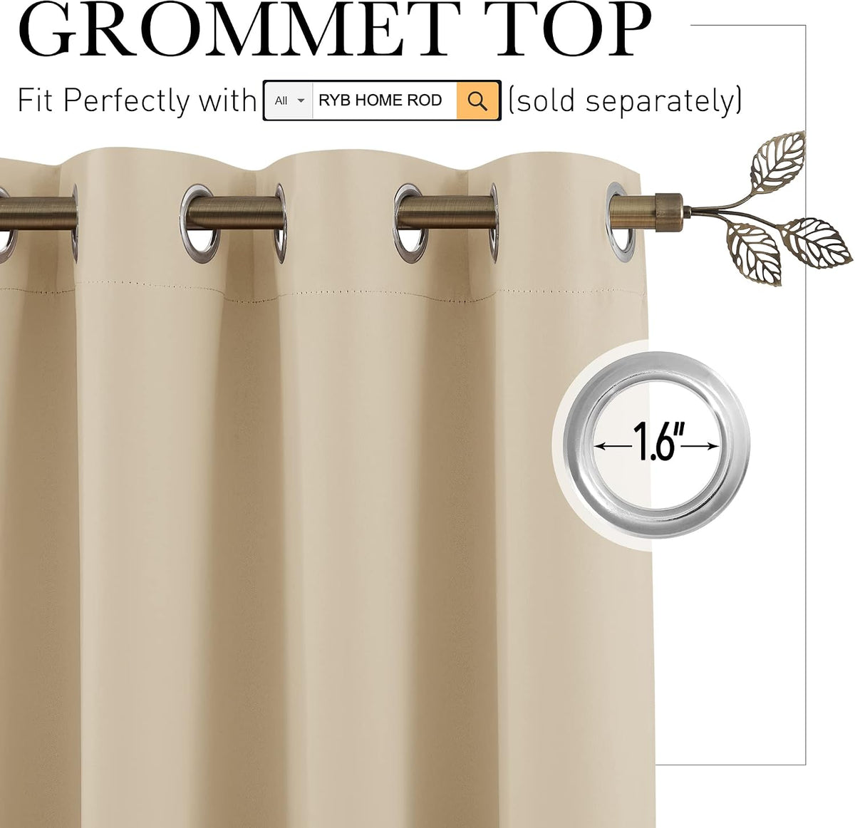 96"L x 180"W polyester curtains in Cream Beige, alternate view 2