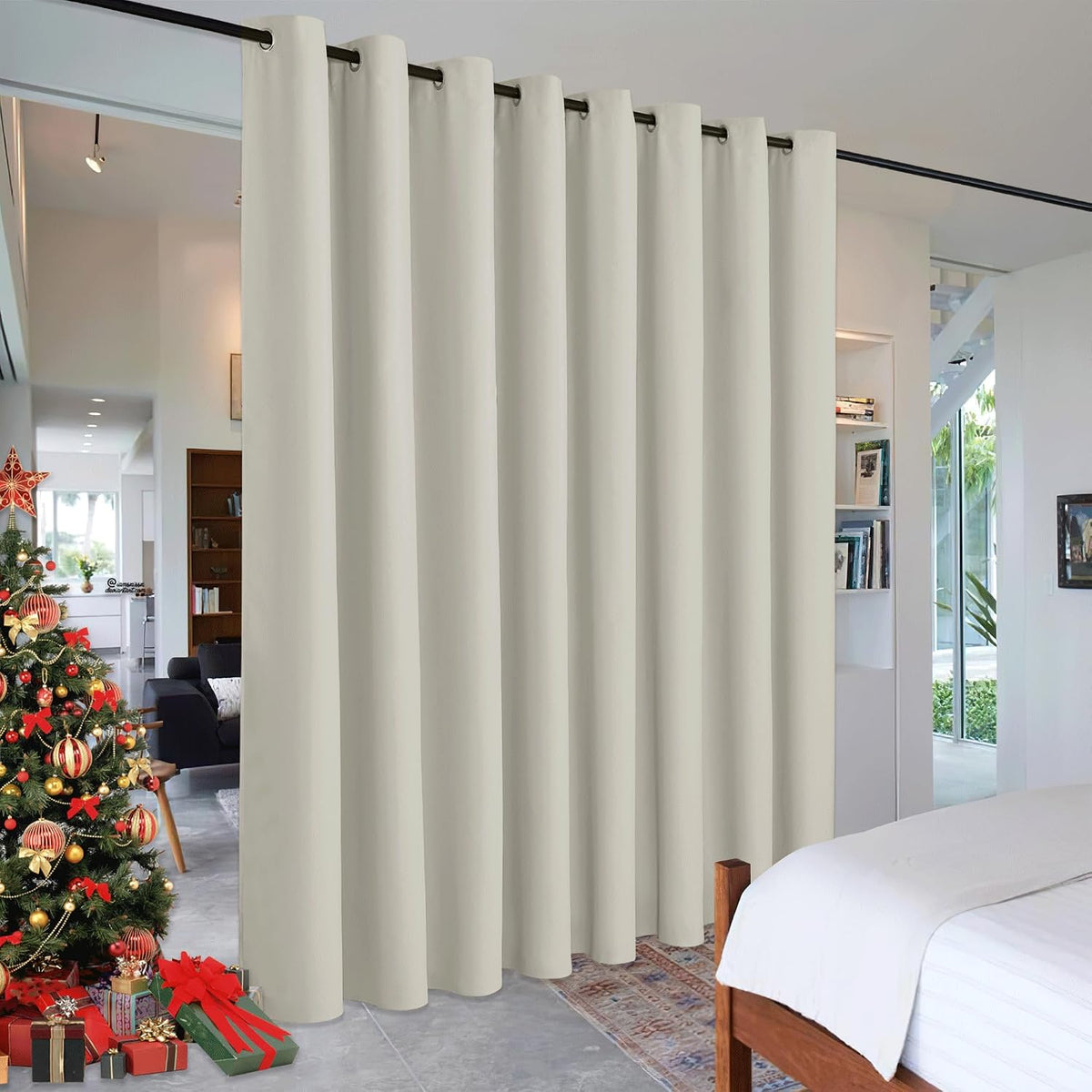 96"L x 180"W polyester curtains in Natural