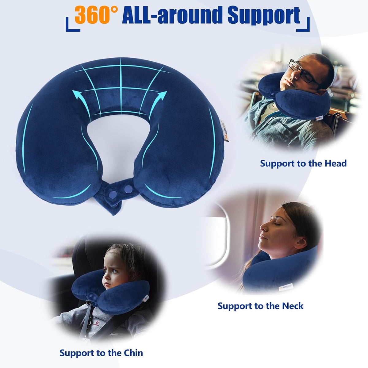 Universal dimensions memory foam travel pillows in Navy Blue(storage Bag), alternate view 3