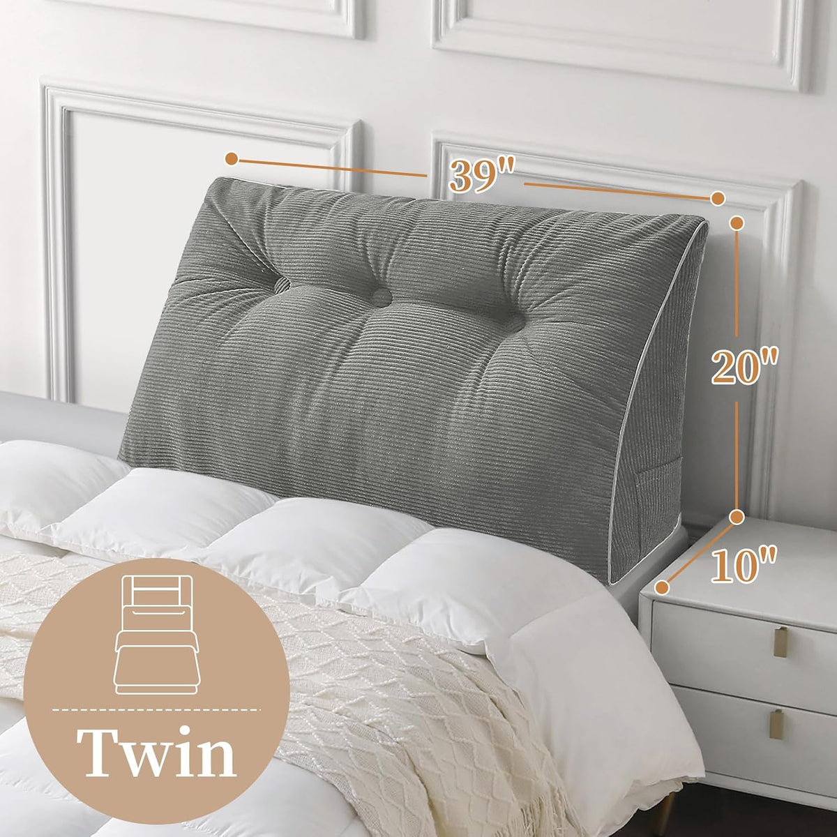 Twin/Twin XL polyester backrest pillows in Light Grey, alternate view 2