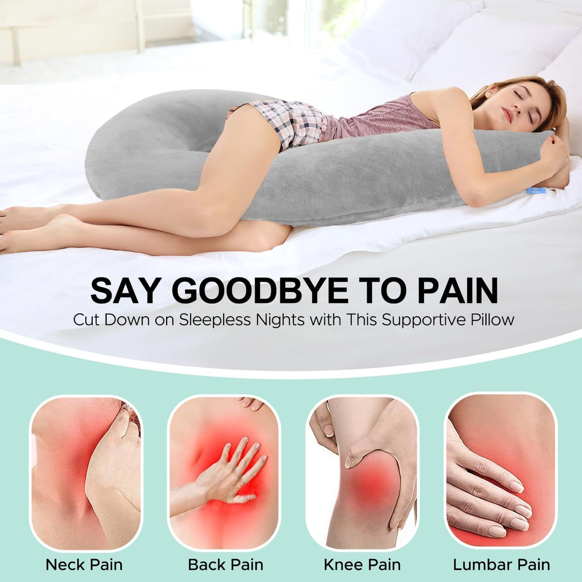 Pillow (49 Inch) memory foam body pillows in Light Grey, alternate view 2
