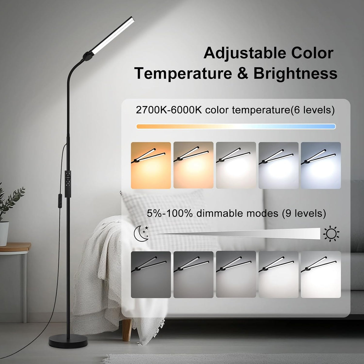 metal floor lamps in Black with Remote Control, alternate view 3