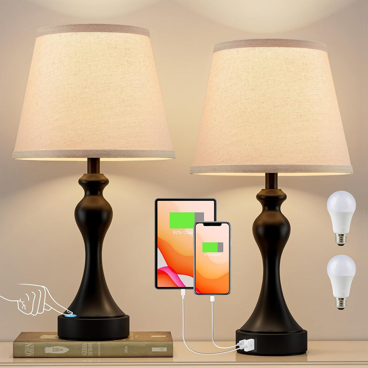 9.5"D x 9.5"W x 19"H metal table lamps