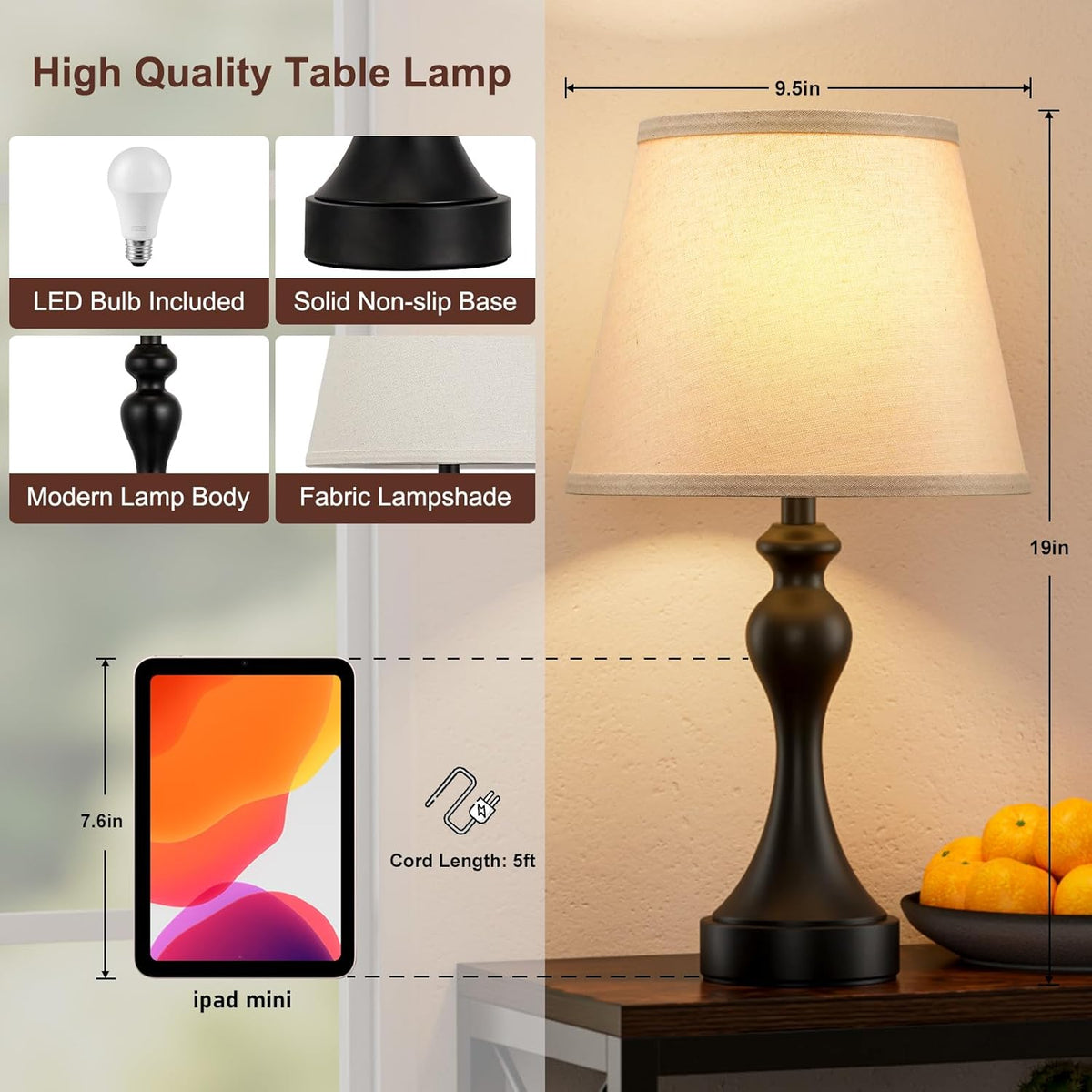 9.5"D x 9.5"W x 19"H metal table lamps, alternate view 7