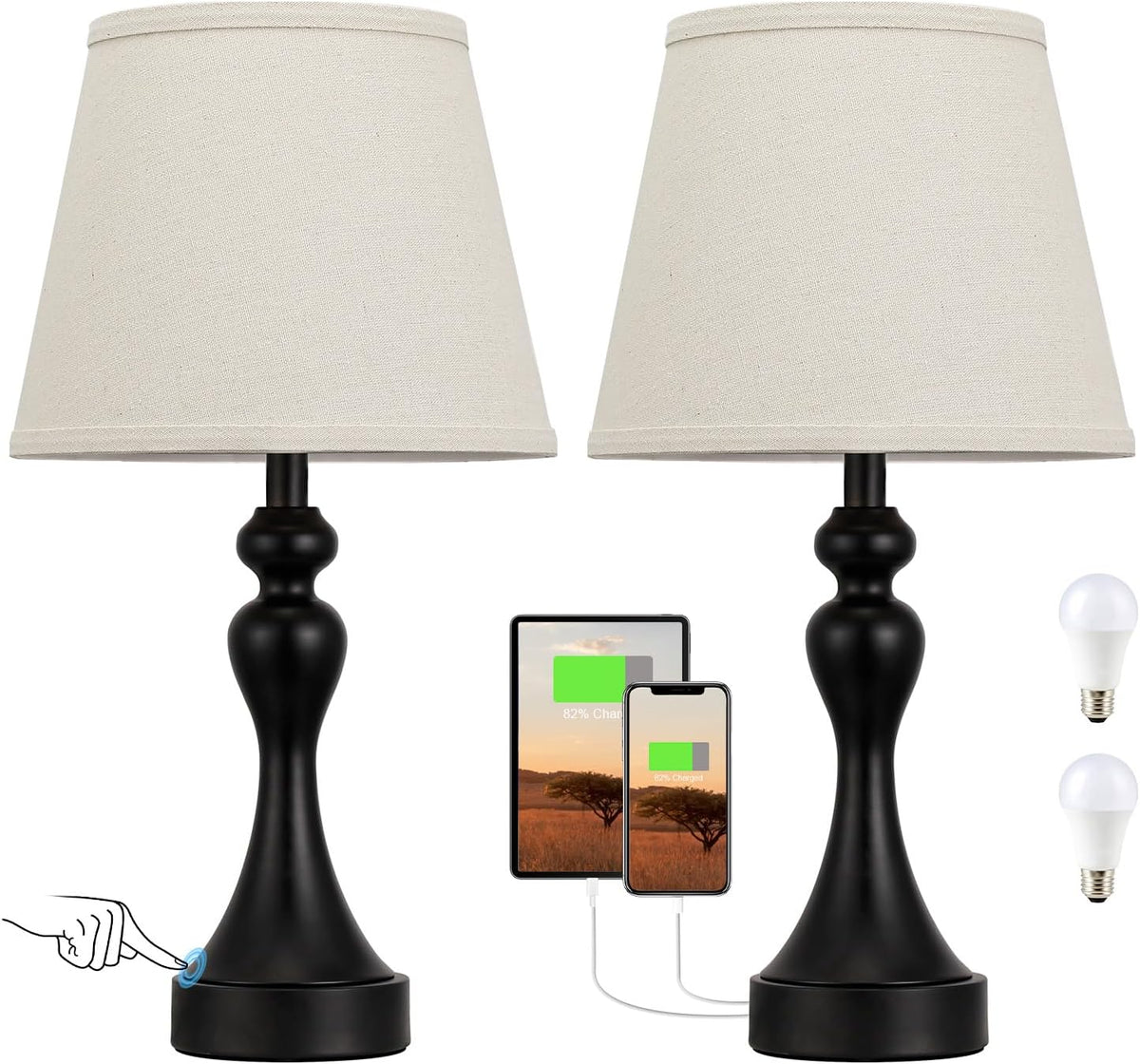 9.5"D x 9.5"W x 19"H metal table lamps, alternate view 9