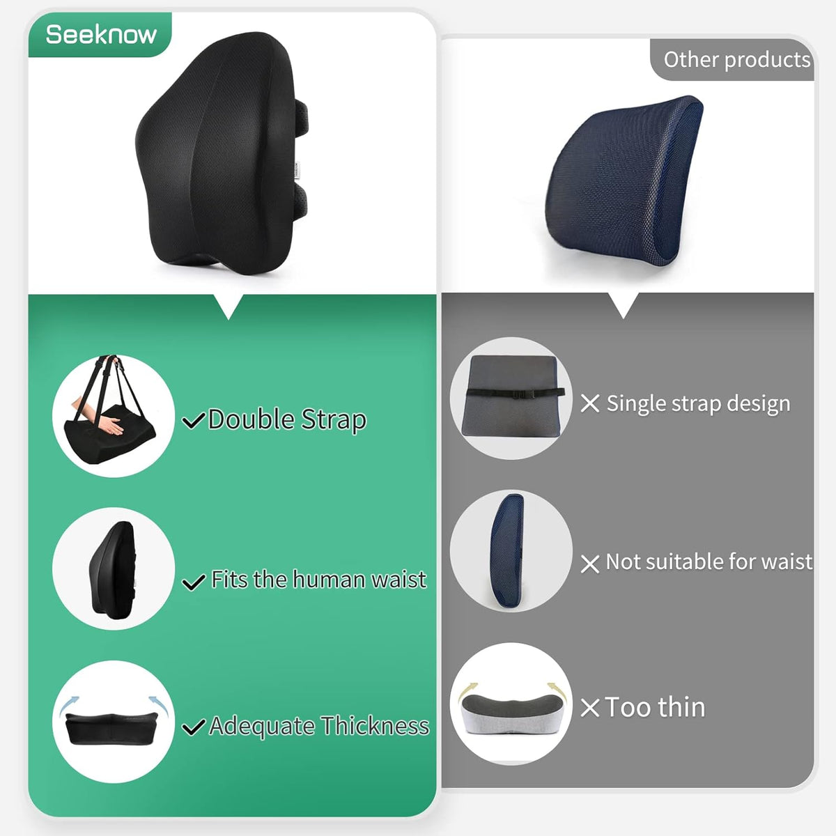 memory foam lumbar roll cushions in Black, alternate view 2