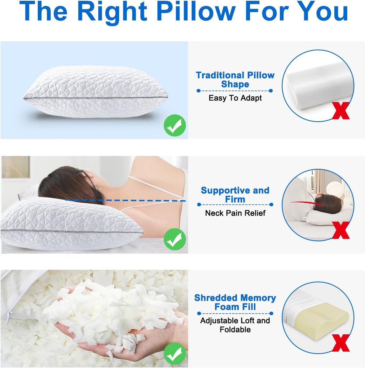 Queen(4 Pack) memory foam pillows in White, alternate view 5