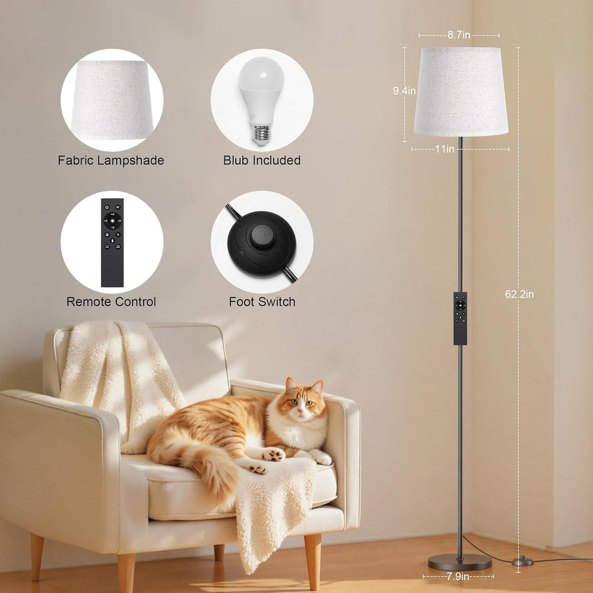 13"D x 11"W x 3"H metal floor lamps, alternate view 6