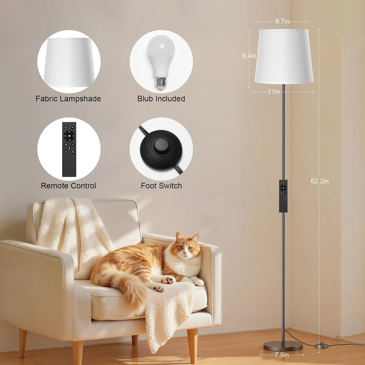13"D x 11"W x 3"H metal floor lamps, alternate view 3