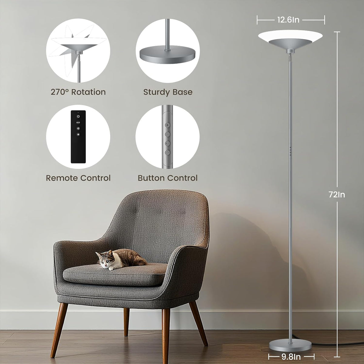 15"D x 13"W x 7"H metal floor lamps, alternate view 2