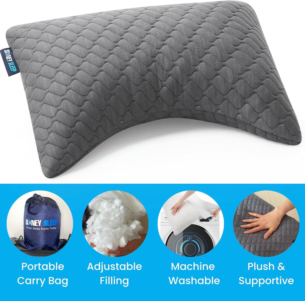 Travel Mini memory foam travel pillows in Grey, alternate view 3