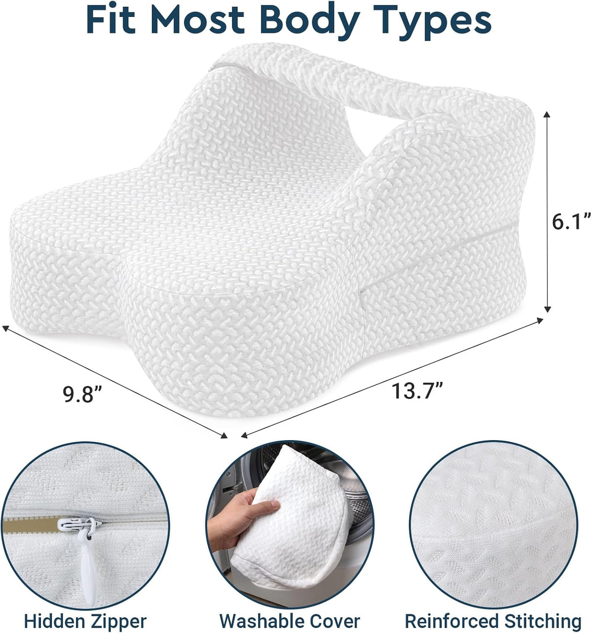 Large memory foam knee & leg pillows in White, alternate view 6