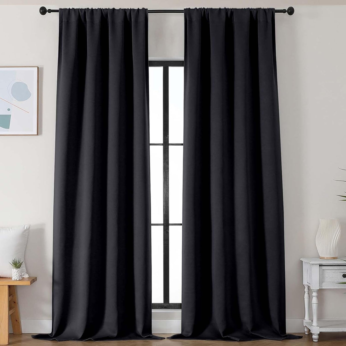 102"L x 50"W polyester curtains in Black