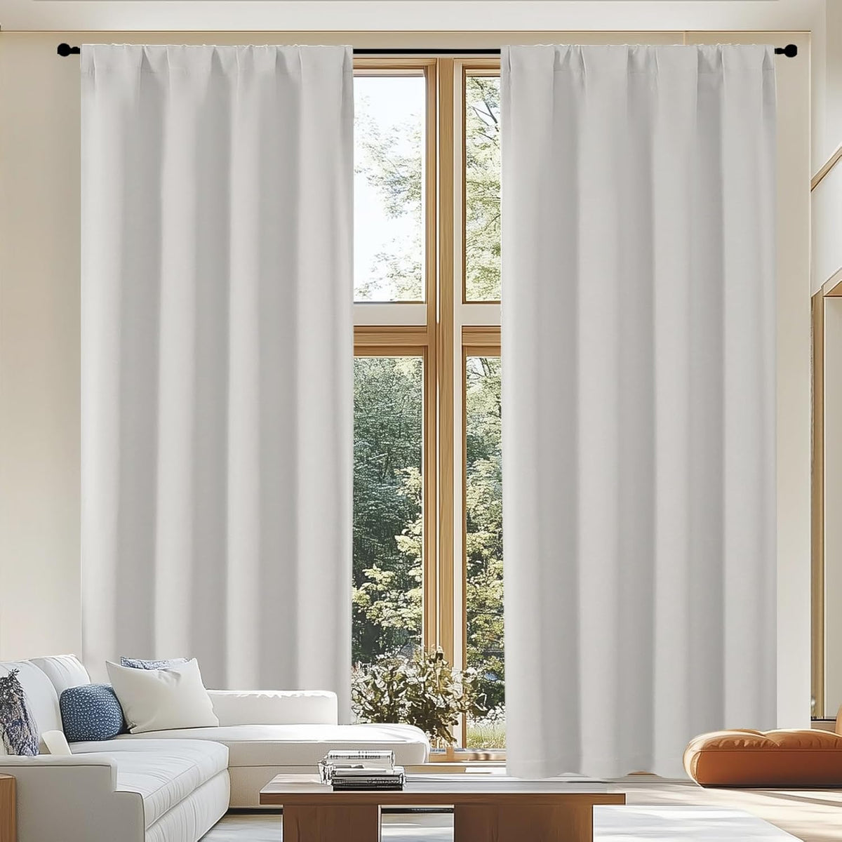 108"L x 50"W fabric curtains in Natural