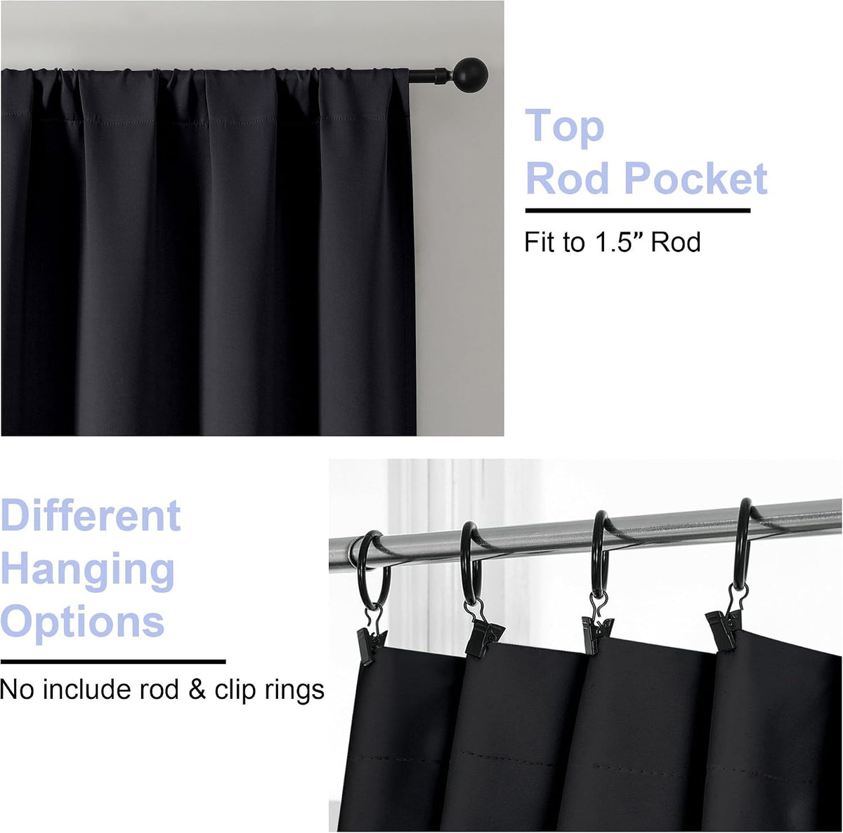 45"L x 40"W fabric curtains in Black, alternate view 4