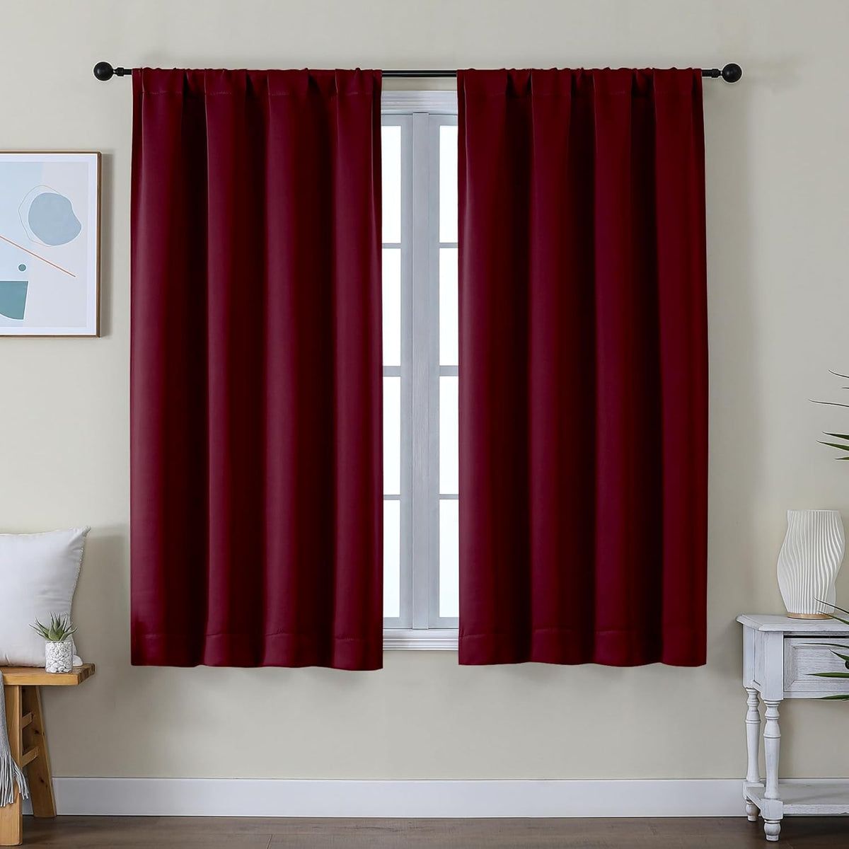 54"L x 40"W fabric curtains in Burgundy