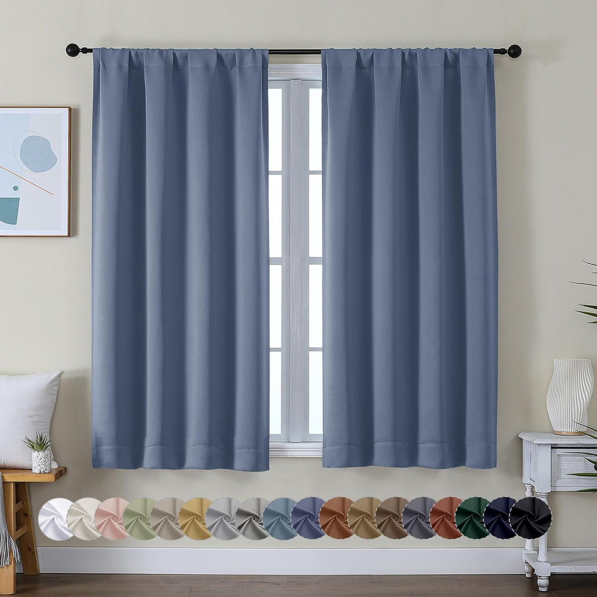 54"L x 40"W fabric curtains in Denim Blue