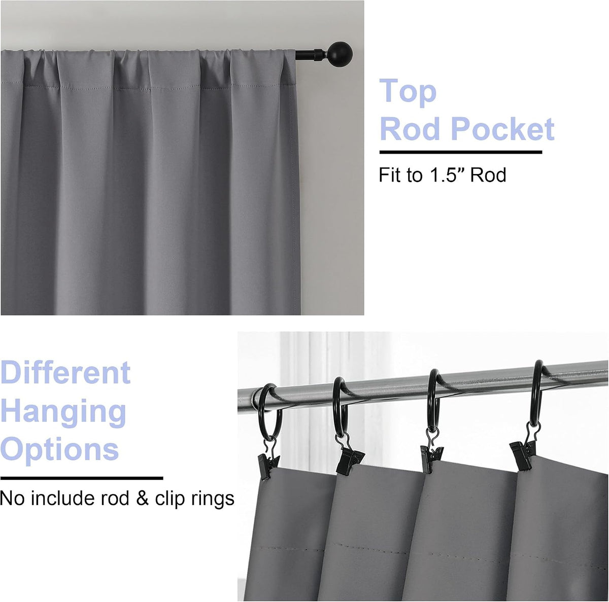 54"L x 40"W fabric curtains in Light Grey, alternate view 3