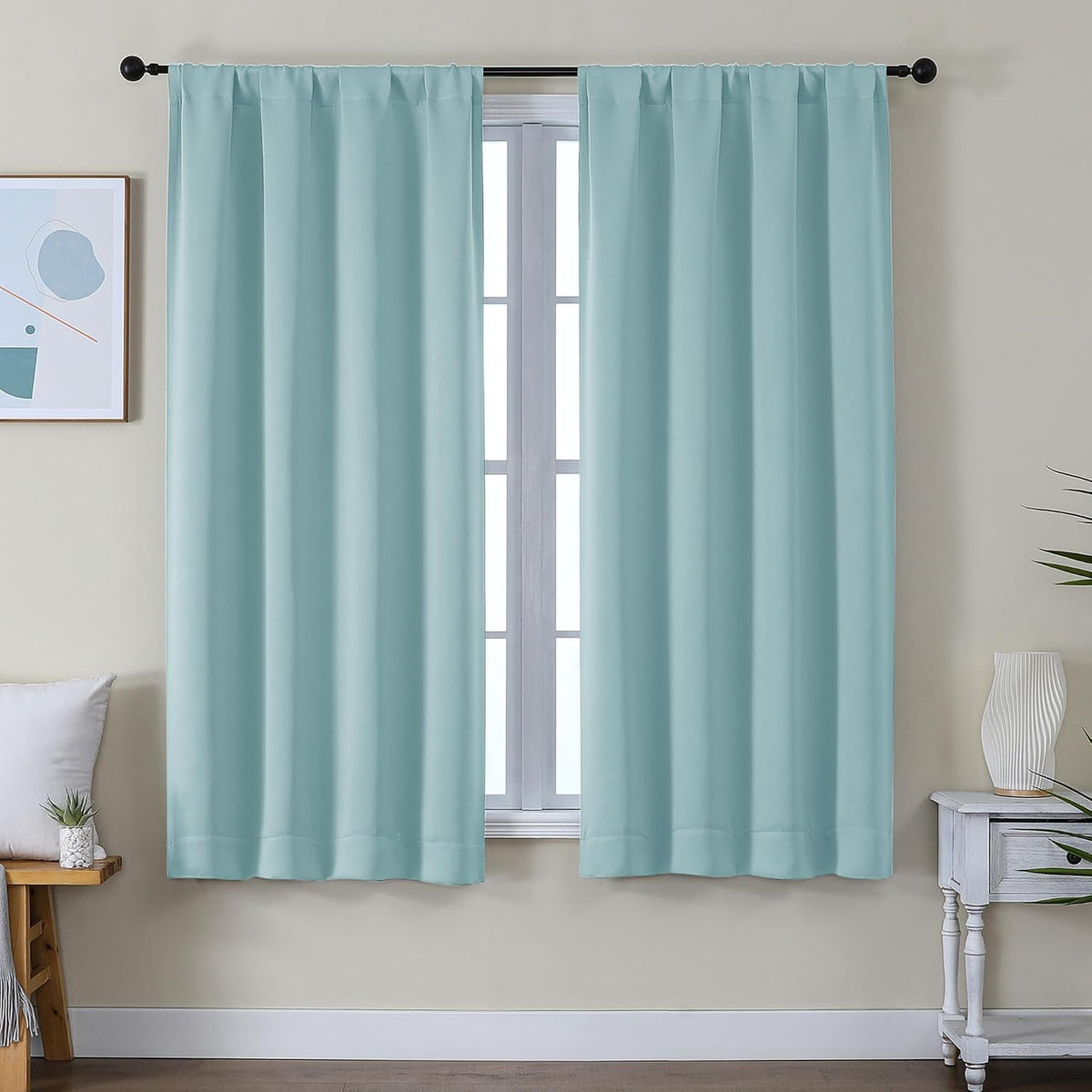 63"L x 40"W fabric curtains in Aqua