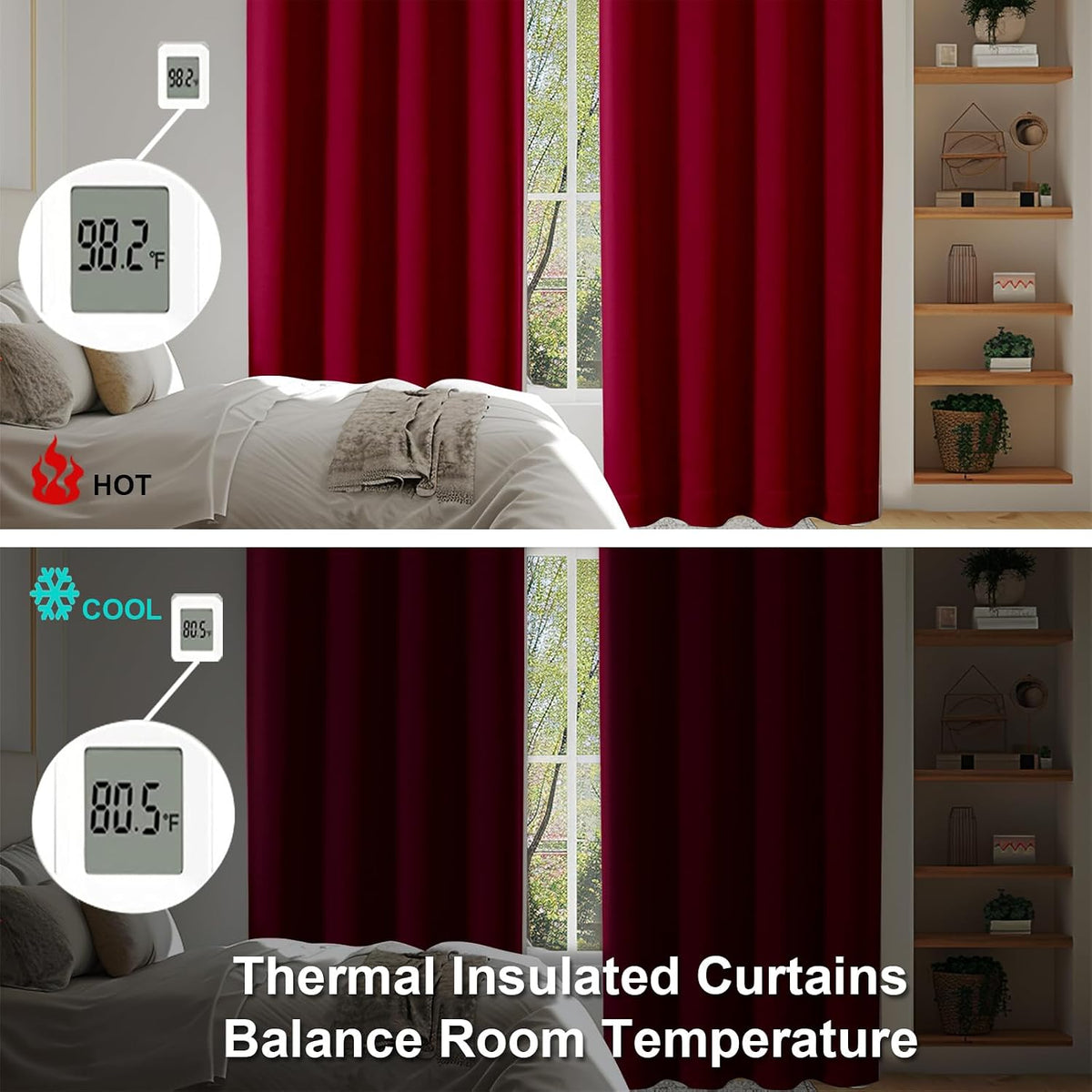 63"L x 40"W fabric curtains in Red, alternate view 6