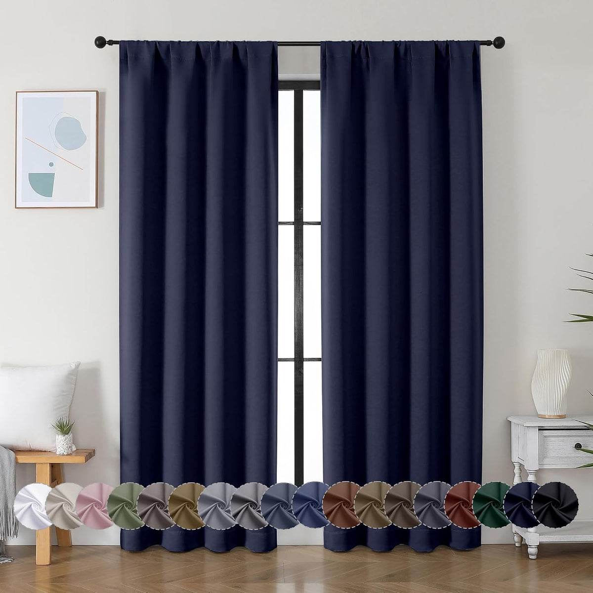 72"L x 40"W fabric curtains in Navy Blue