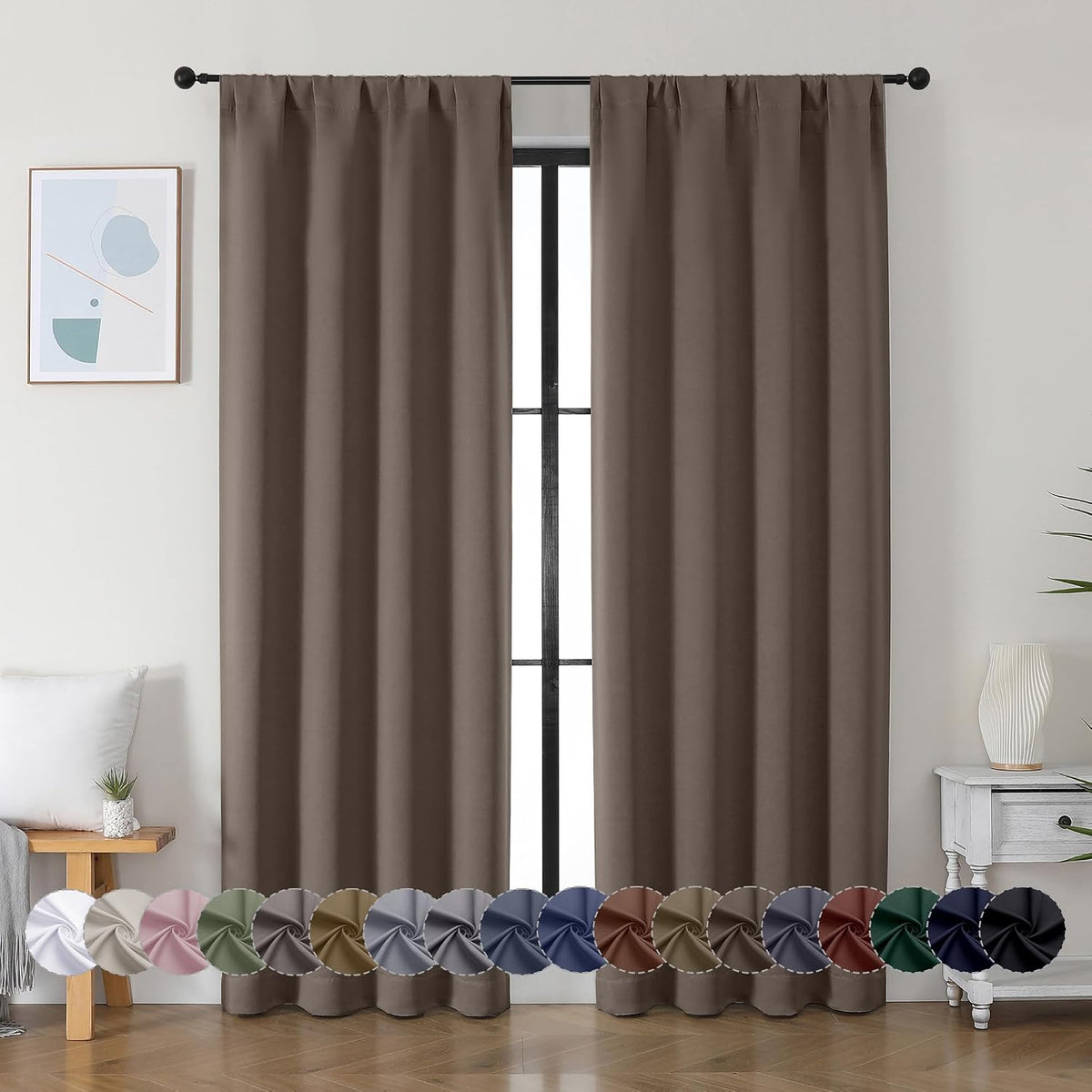 84"L x 40"W fabric curtains in Brown