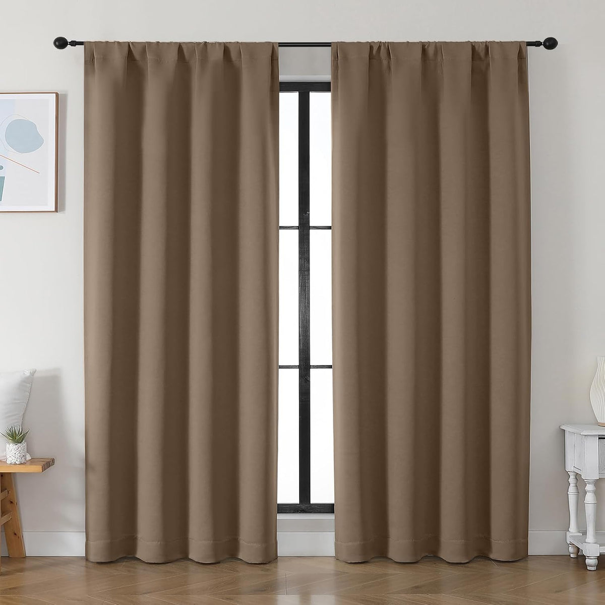 84"L x 50"W polyester curtains in Brown