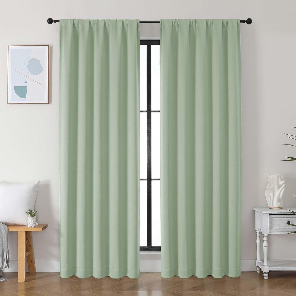 84"L x 50"W polyester curtains in Light Green