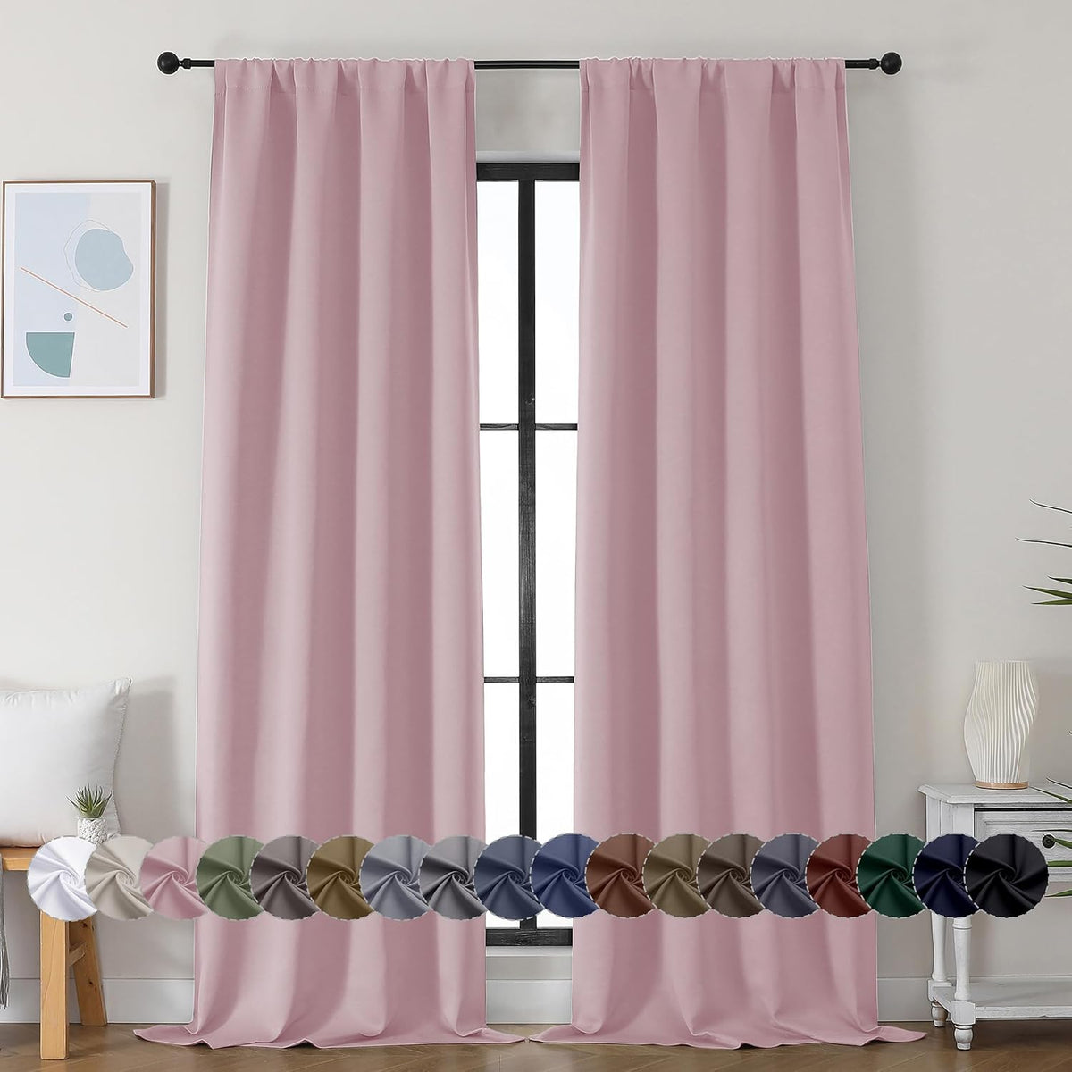 90"L x 40"W fabric curtains in Blush