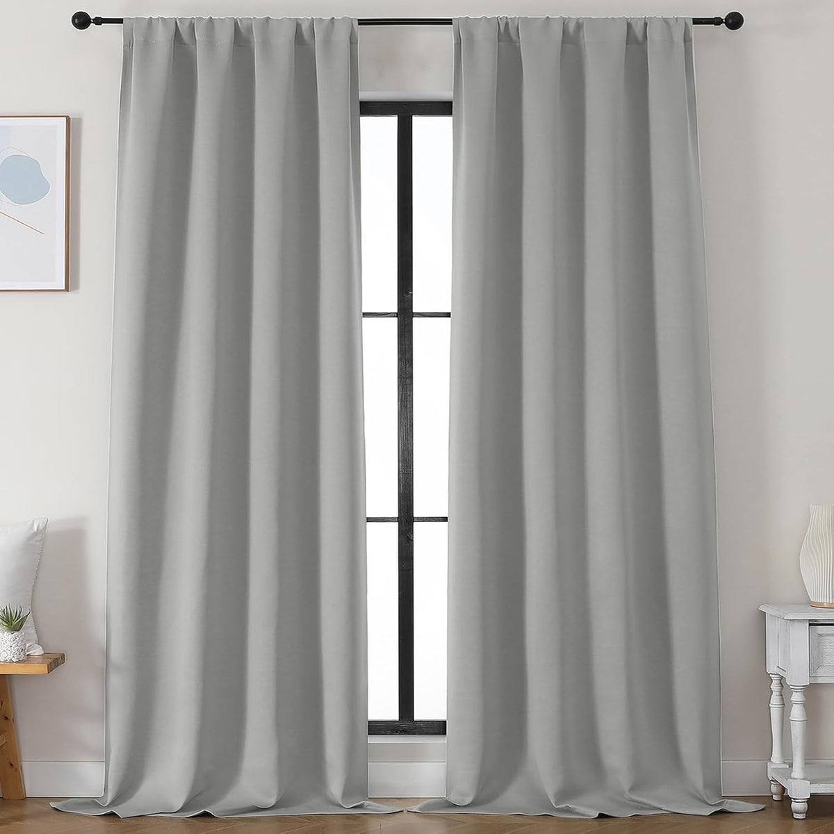 96"L x 50"W polyester curtains in Silver Grey